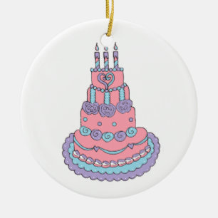 Pretty Pink Birthday Cake Ceramic Ornament