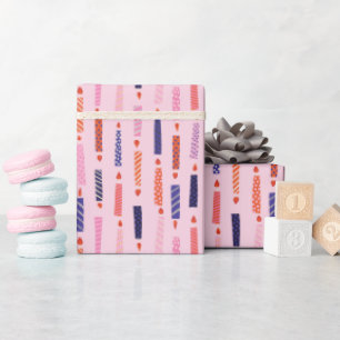 Pretty Pink Birthday Candles Patterned Wrapping Paper