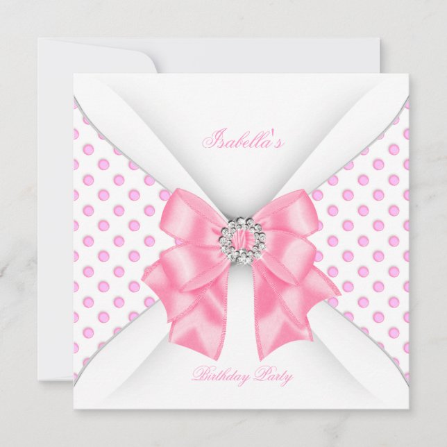 Pretty Pink Birthday Party White Polka Dots Invitation (Front)