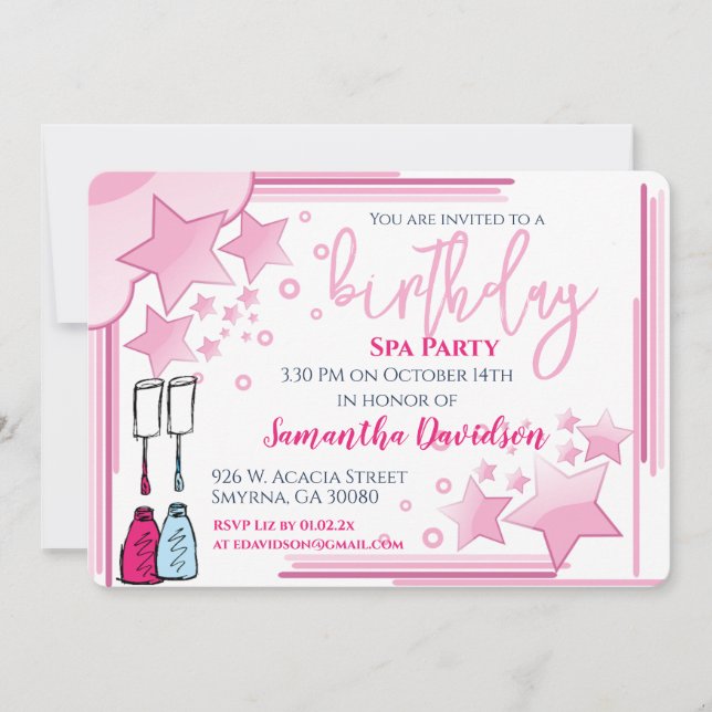 Pretty Pink Birthday Spa Party Invitation (Front)