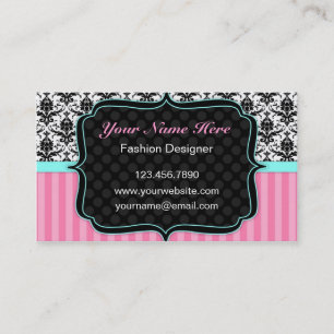 Pretty Pink, Black and White Damask Business Card