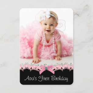 Pretty Pink Black Girls Photo 1st Birthday Party Invitation