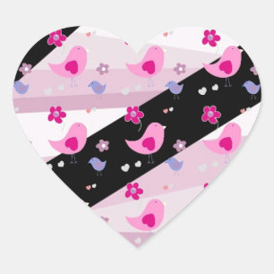 Pretty Pink black grey bird pattern gift accessory Heart Sticker