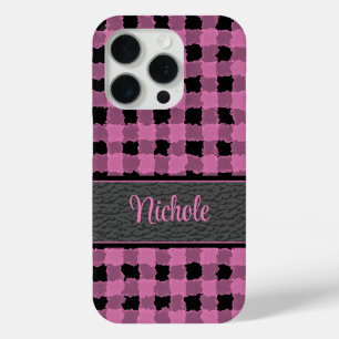Pretty Pink & Black Plaid Personalised iPhone 15 Pro Case