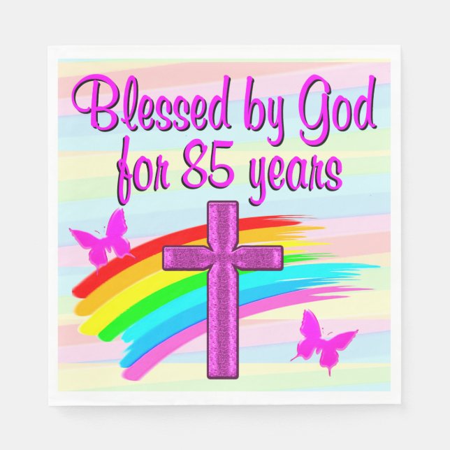 PRETTY PINK BLESSED BY GOD 85TH BIRTHDAY NAPKINS (Front)