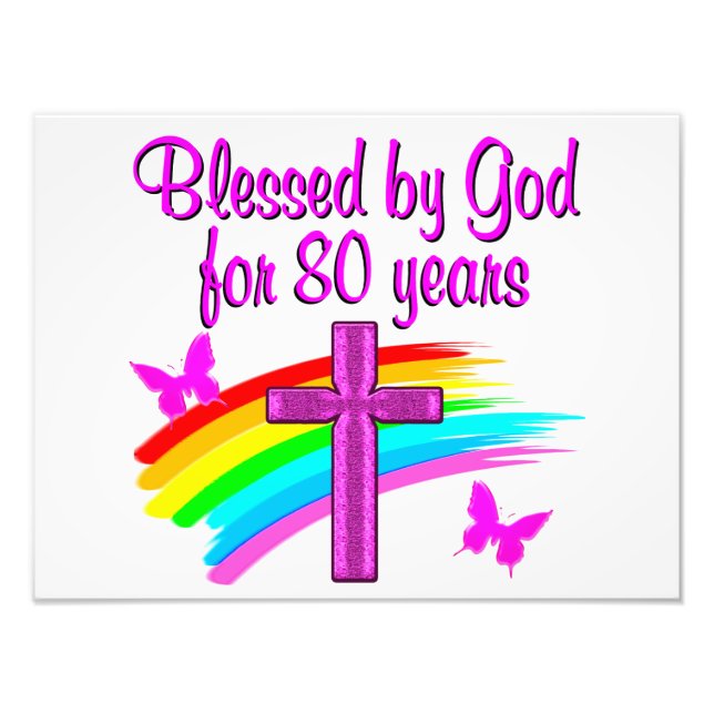 PRETTY PINK BLESSED BY GOD FOR 80 YEARS PHOTO PRINT (Front)