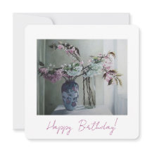 Pretty pink blossom floral art happy birthday card