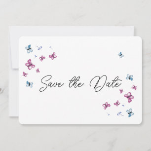 Pretty Pink Blue Butterfly Save the date Card