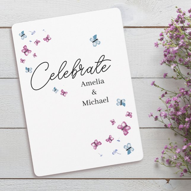 Pretty Pink Blue Butterfly Wedding Invitation (Creator Uploaded)