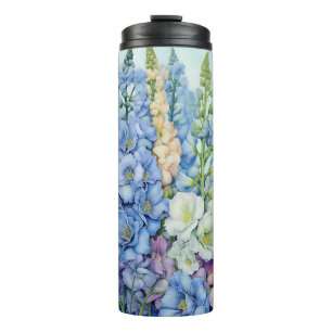 PRETTY PINK & BLUE DELPHINIUM FLOWERS THERMAL TUMBLER