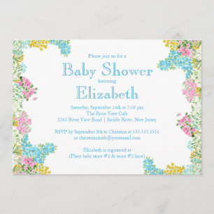 Pretty Pink Blue Floral Neutral baby Shower Invitation