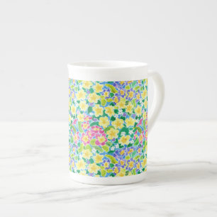 Pretty Pink, Blue, Yellow Primroses Bone China Mug