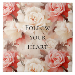 Pretty Pink Blush Cream Floral Bridal Shower Ceramic Tile