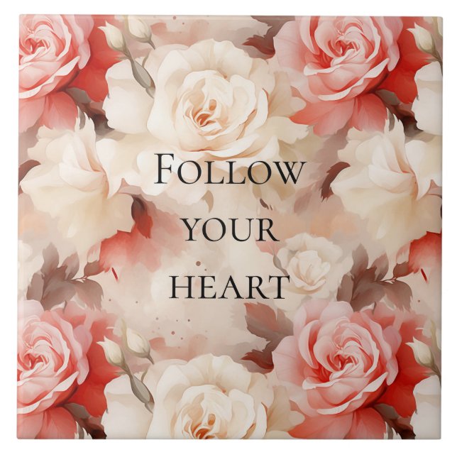 Pretty Pink Blush Cream Floral Bridal Shower Ceramic Tile (Front)