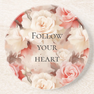 Pretty Pink Blush Cream Floral Bridal Shower Coaster