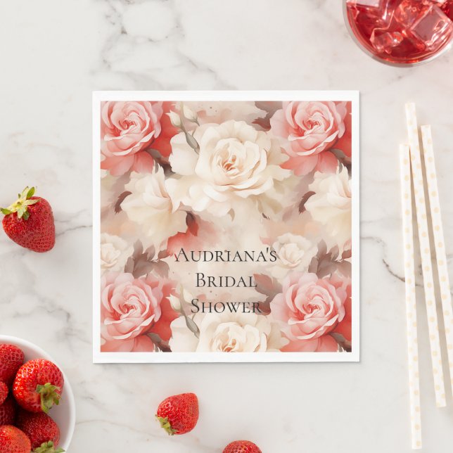 Pretty Pink Blush Cream Floral Bridal Shower Napkin (Insitu)