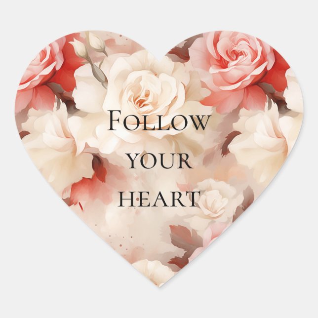 Pretty Pink Blush Cream Floral Heart Sticker (Front)