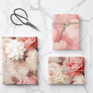 Pretty Pink Blush Cream Floral Wrapping Paper Sheet