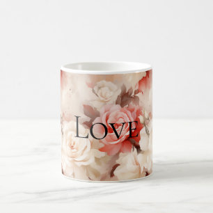 Pretty Pink Blush Cream Rose Floral Coffee Mug