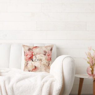 Pretty Pink Blush Cream Rose Floral Cushion