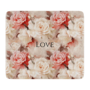 Pretty Pink Blush Cream Rose Floral Cutting Board