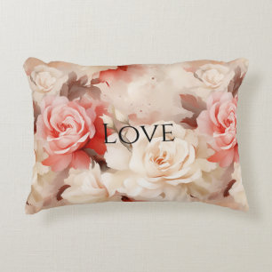Pretty Pink Blush Cream Rose Floral Decorative Cushion