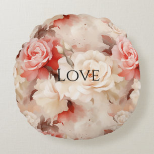 Pretty Pink Blush Cream Rose Floral Round Cushion
