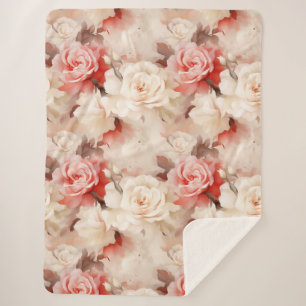 Pretty Pink Blush Cream Rose Floral Sherpa Blanket