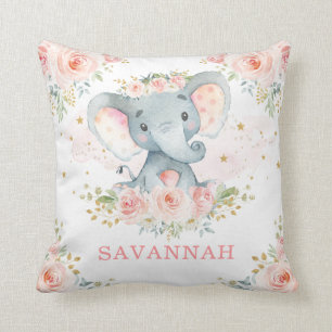 Pretty Pink Blush Elephant Baby Girl Nursery Cushion