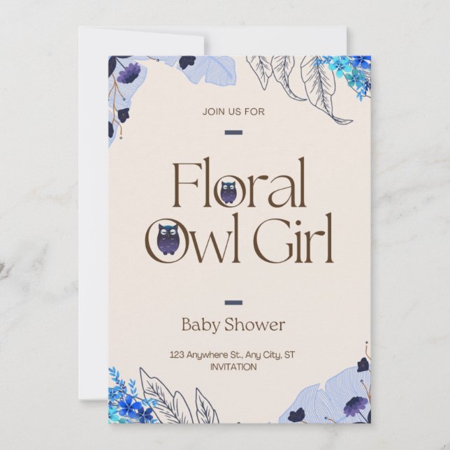 Pretty Pink Blush Floral Owl Girl Baby Shower Invitation (Front)