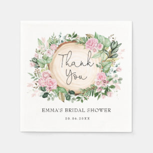 Pretty Pink Blush Flower Greenery Bridal Shower Napkin