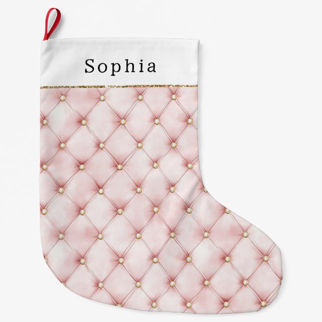 Pretty Pink Blush Gold Tufts Christmas Large Christmas Stocking (Front)