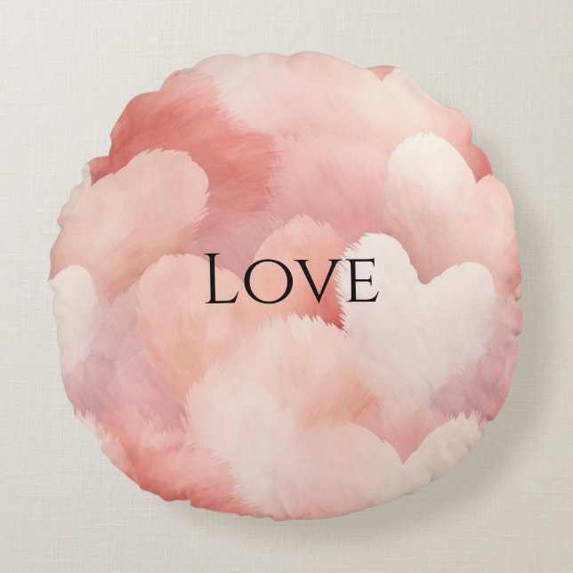 Pretty Pink Blush Hearts Round Cushion (Front)