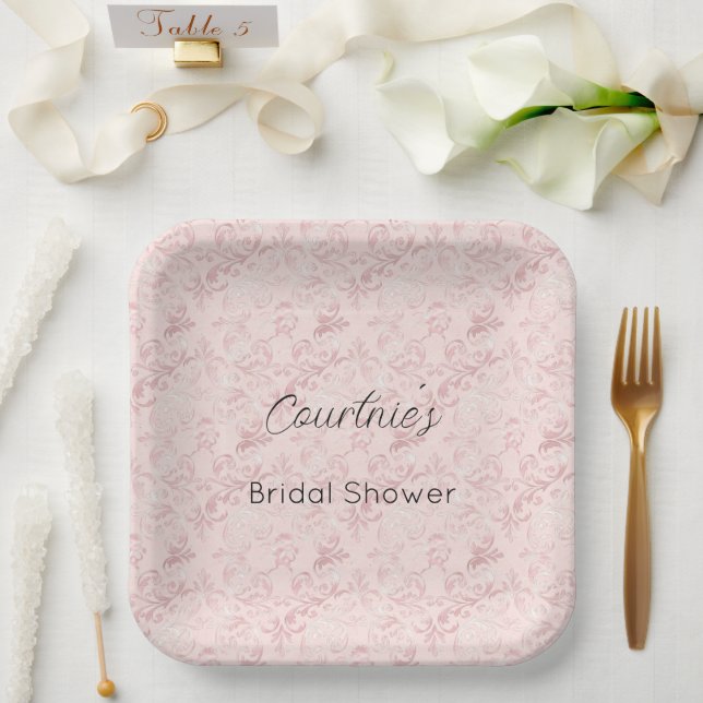 Pretty pink blush pearl bridal shower paper plate (Wedding)