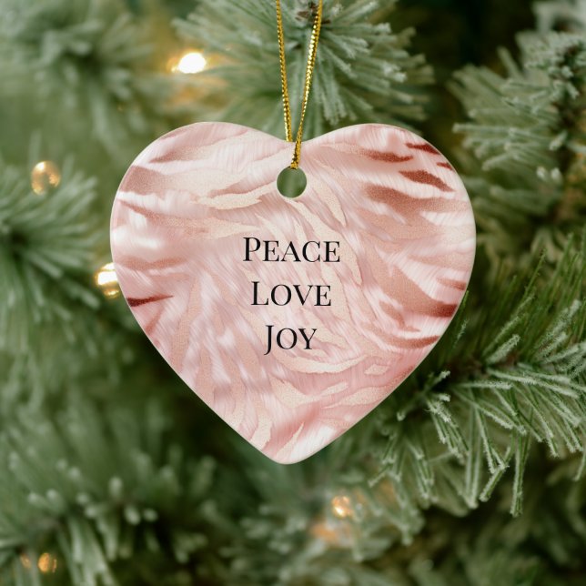 Pretty Pink Blush Rose Glam Zebra Animal Print Ceramic Ornament (Tree)