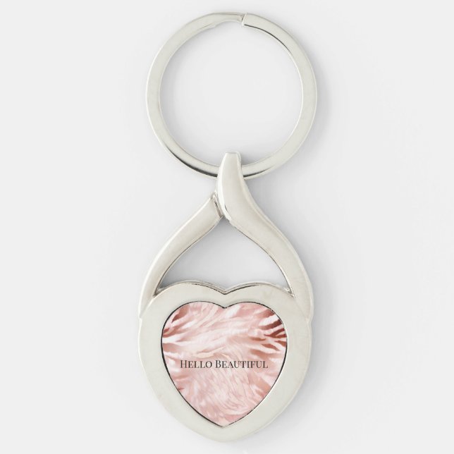 Pretty Pink Blush Rose Glam Zebra Animal Print Key Ring (Front)