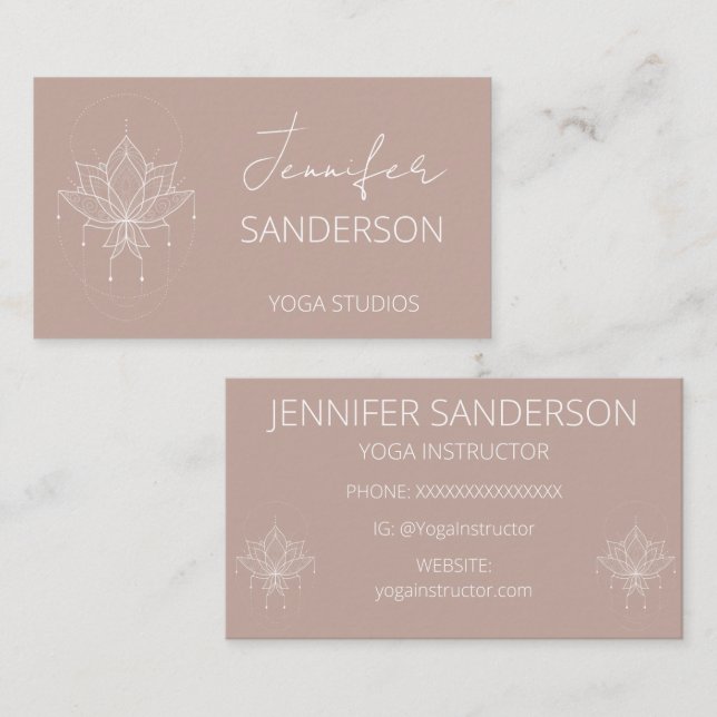 Pretty Pink Boho Floral Lotus Yoga Instructor Business Card (Front/Back)