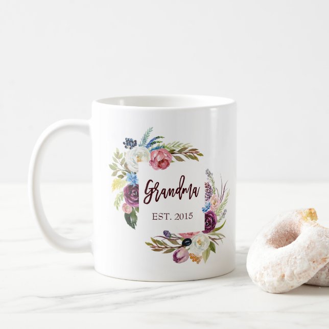 Pretty Pink Boho Flowers | Grandma Coffee Mug (With Donut)