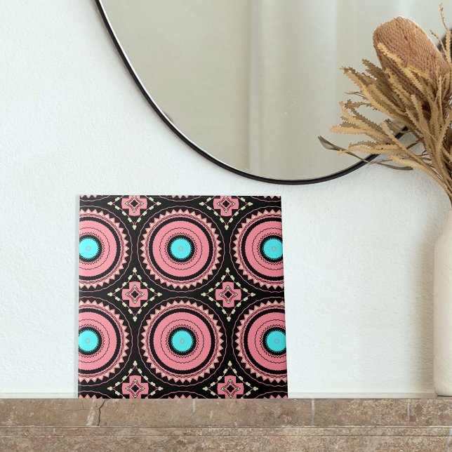 Pretty Pink Boho Mosaic Geometric Pattern Ceramic Tile (Creator Uploaded)
