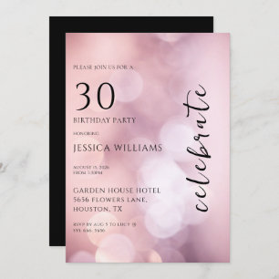 Pretty Pink Bokeh 30th Birthday Party Invitation