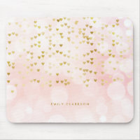 Pretty Pink Bokeh and Heart Gold Foil Confetti