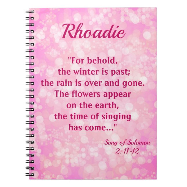 Pretty Pink Bokeh Song of Solomon Scripture Notebook (Front)