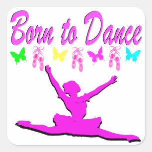PRETTY PINK BORN TO DANCE BALLERINA DESIGN SQUARE STICKER