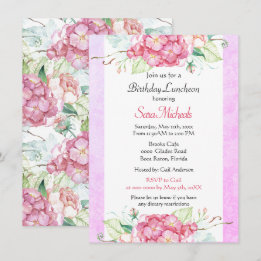 Pretty Pink Botanical Birthday Luncheon Invitation