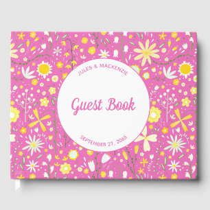 Pretty Pink Botanical Wildflower Floral Wedding Guest Book