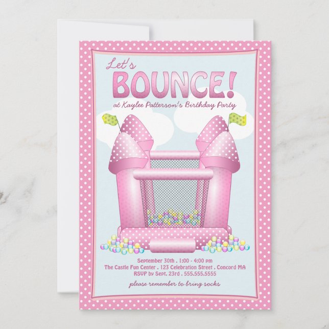 Pretty Pink Bouncy House Birthday Party Invitation (Front)