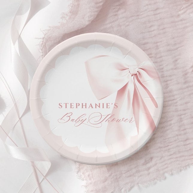 Pretty Pink Bow Baby Shower Paper Plates (Creator Uploaded)