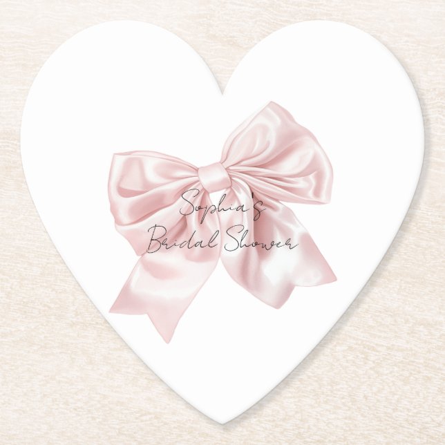 Pretty Pink Bow Bridal Shower Paper Coaster (Front)