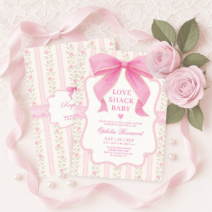 Pretty Pink Bow Love Shack Baby Girl Shower Invitation