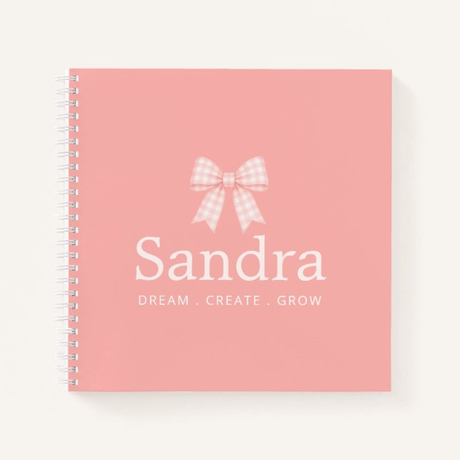 Pretty Pink Bow Name Positive Quote Notebook (Front)